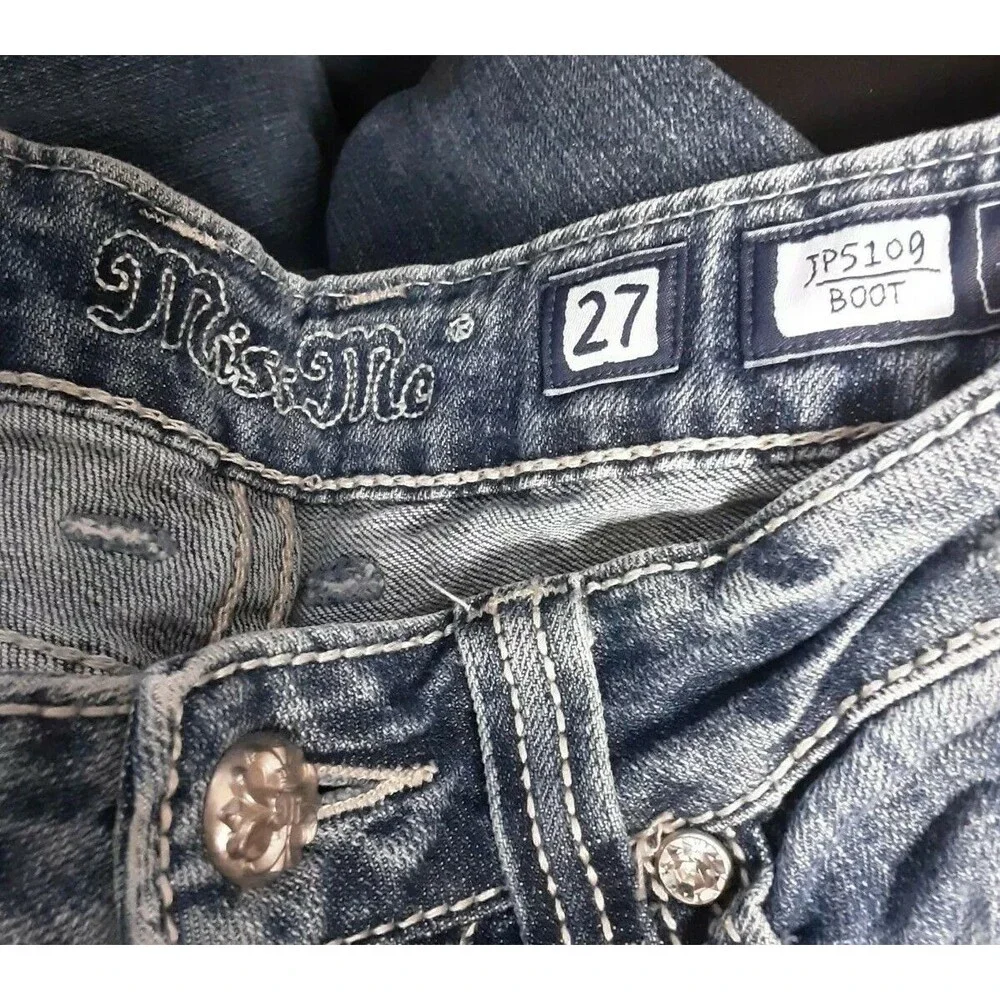 Miss Me Jeans Skinny Slim Fleur De lis Rhinestone Denim JP5109SK-2 Sz 27